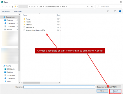 Open a template or click on 'Cancel' to start from scratch
