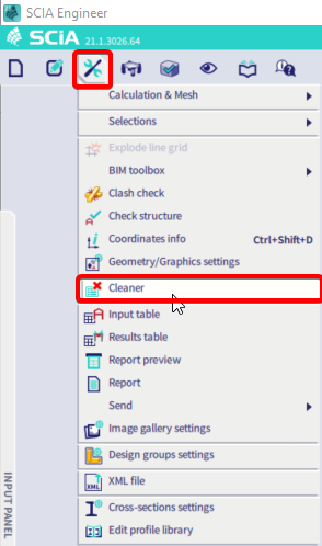 Open the cleaner via the menu 'tools'