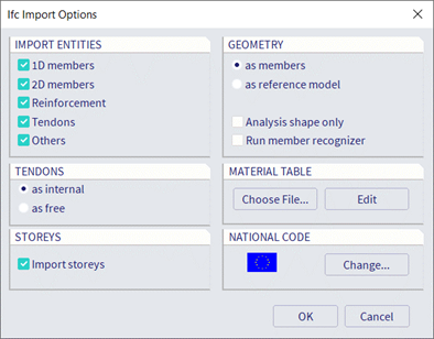 IFC import options dialog