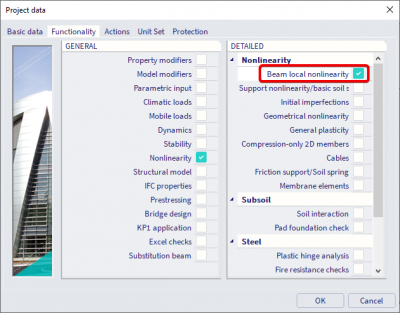 Scia Engineer FAQ - Model masonry wall - turn on Beam local nonlinearity functionality