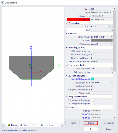 update cross section properties