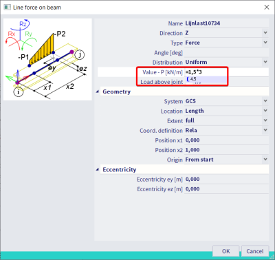 Calculate value in loads dialog