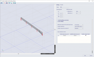 The camber is set as 50mm following the z-axis of the element (upwards)