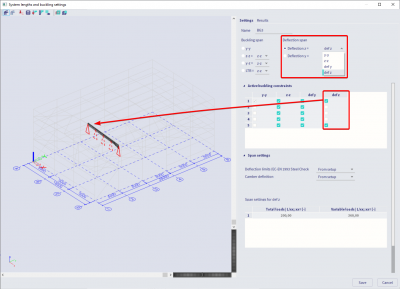 Edit the deflection span of a member in the buckling settings