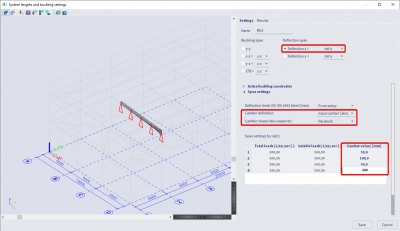 Set the camber for each span in length units