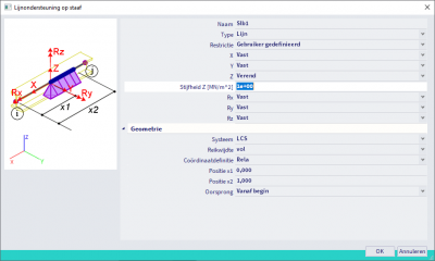 Scia Engineer FAQ - Define flexible line support - verend in de Z-richting