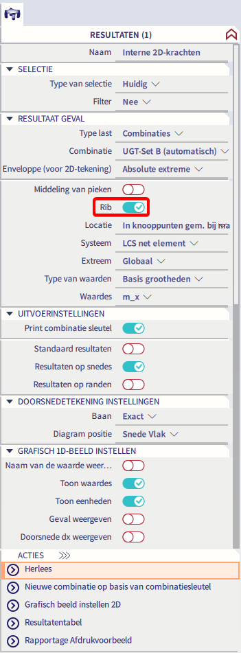 De functie rib bij interne 2D krachten