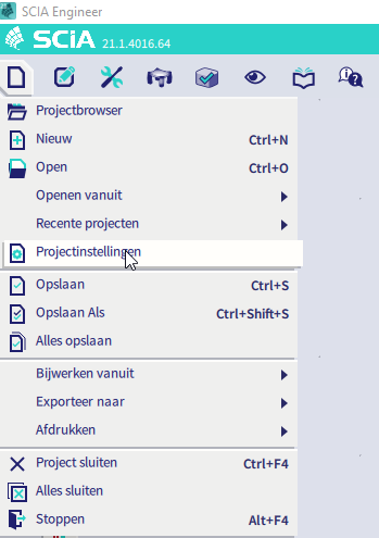 Bestand > projectinstellingen