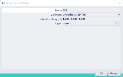 Schnitt an 2D Bauteil - Schnittrichtung 1