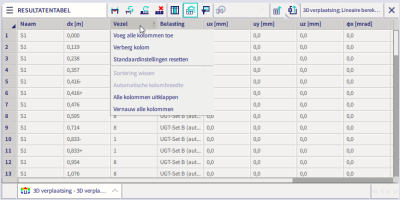 Kolom resultatentabel bewerken