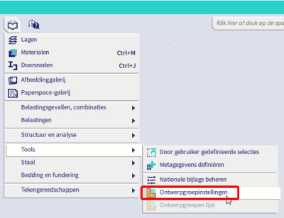 Open de ontwerpgroepinstellingen via het hoofdmenu