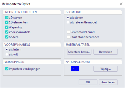 De IFC importeer opties