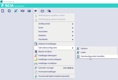 Standaard waarden van de interface herstellen