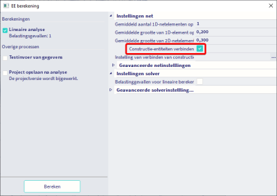 Constructie entiteiten verbinden kan handmatig aangeroepen worden via hoofdmenu > Bewerk > wijzig of automatisch aangeroepen worden bij het berekenen.