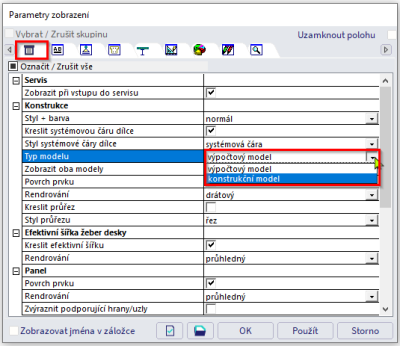 parametry zobrazeni