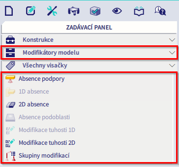 zadavaci panel modifikatory modelu