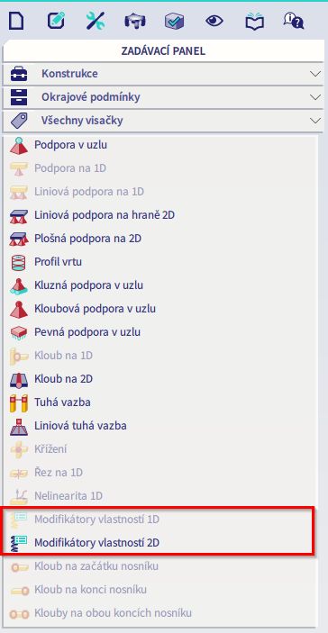 zadavaci panel modifikatory vlastnosti