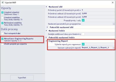 aktualizace engineering reportu po výpočtu