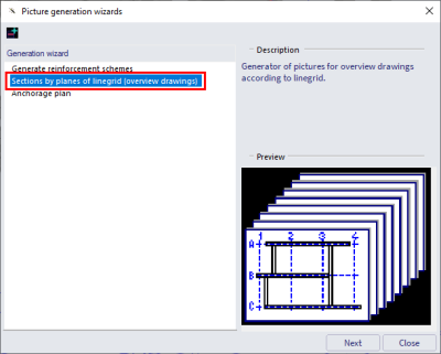 Sections by planes of linegrid